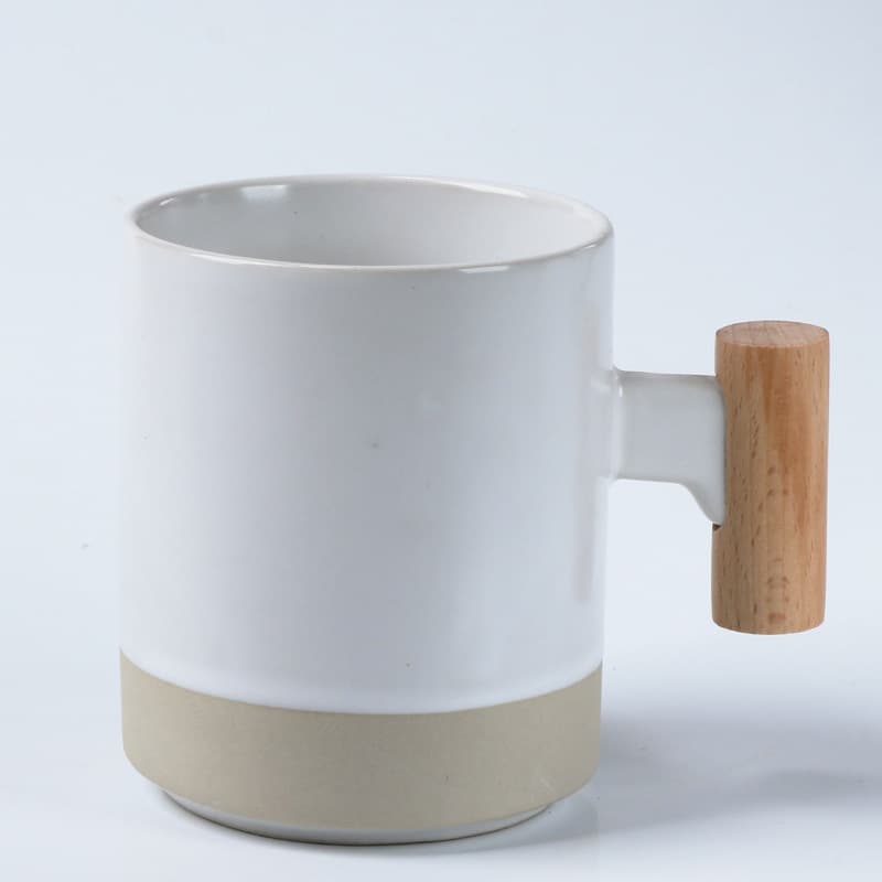 Korean-style wooden handle ceramic mug coffee cup milk cup gift retro artistic cup with custom logo printing