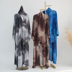 2026 New Arrival Factory Stock Marble Print Open-Front Robe Abaya