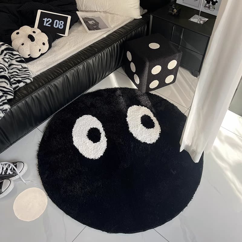 Black cute round briquettes living room creative round carpet bedroom bedside non-slip dustproof black eyes floor blanket