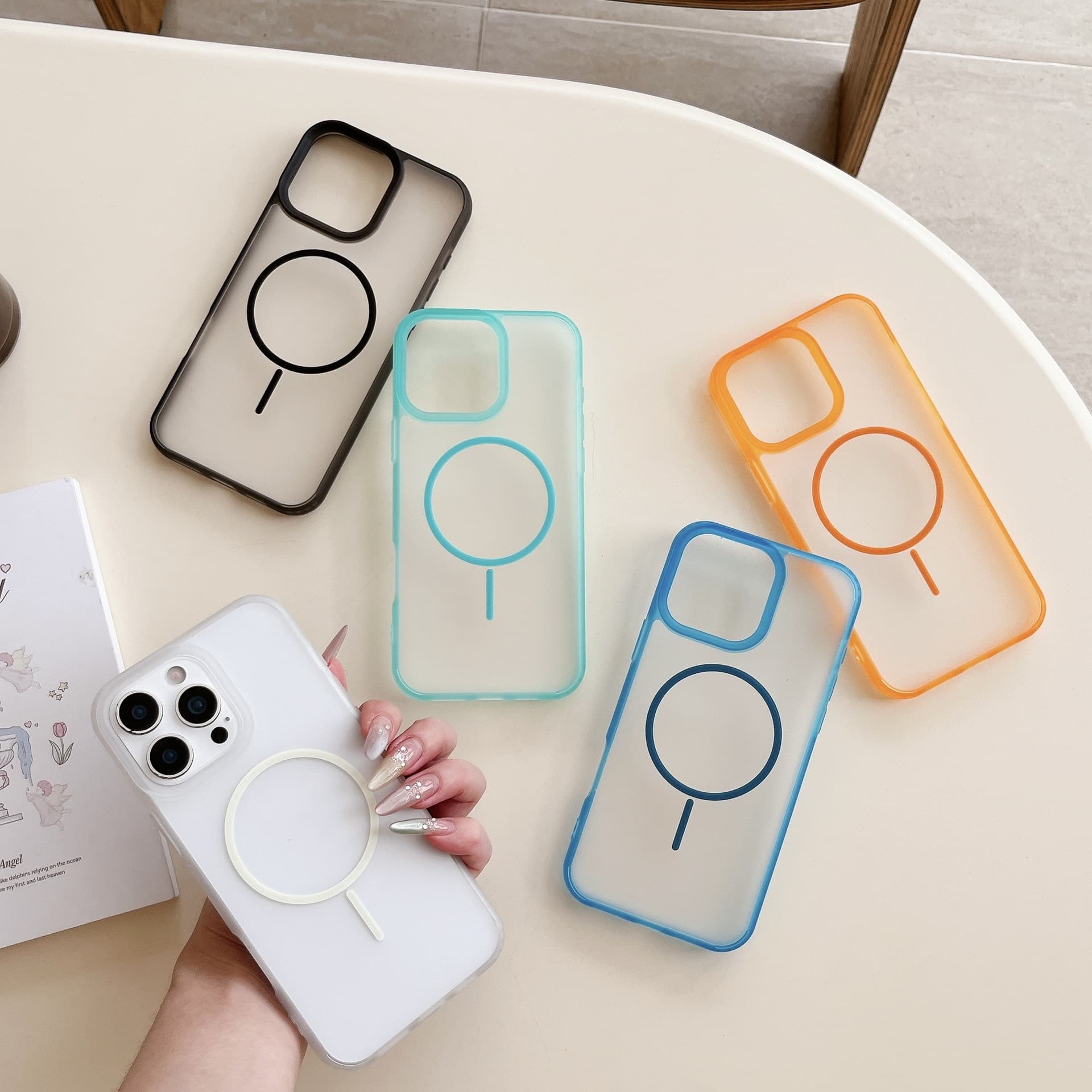 Simple PC Frosted Fine Ring Magnetic Case for iPhone 16 Pro Max, Apple 17 New Model 14/15