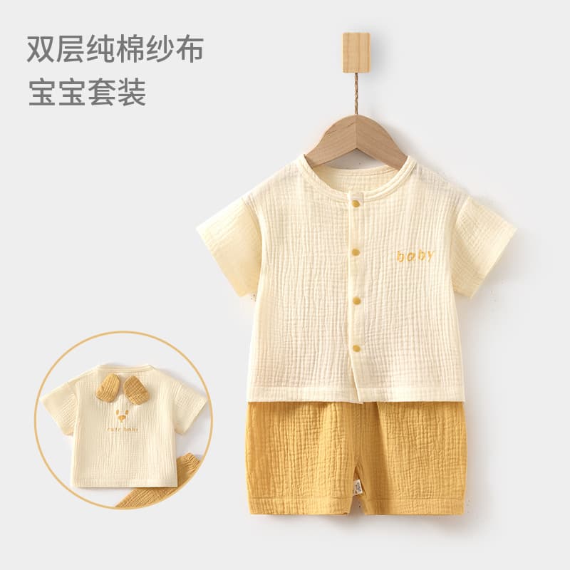 Baby Gauze Suit Baby Home Clothes Short-Sleeved Double-Layer Cotton Top Shorts Children's Summer Air-Conditioned Clothes for Girls