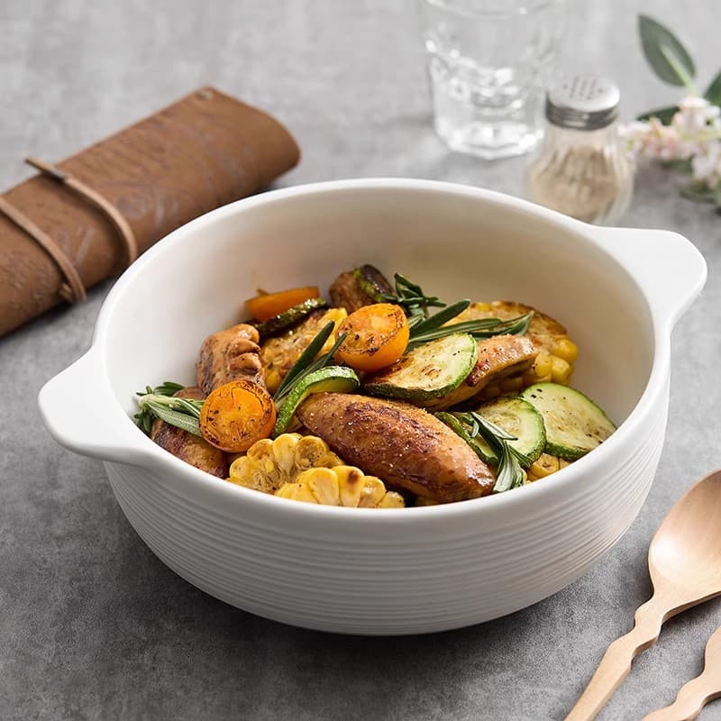 Japanese-Style High-Value Ceramic Tableware Home Bowl Large Capacity Double-Handle Bowl Soup Bowl Dish Set Spoon Instant Noodle Bowl