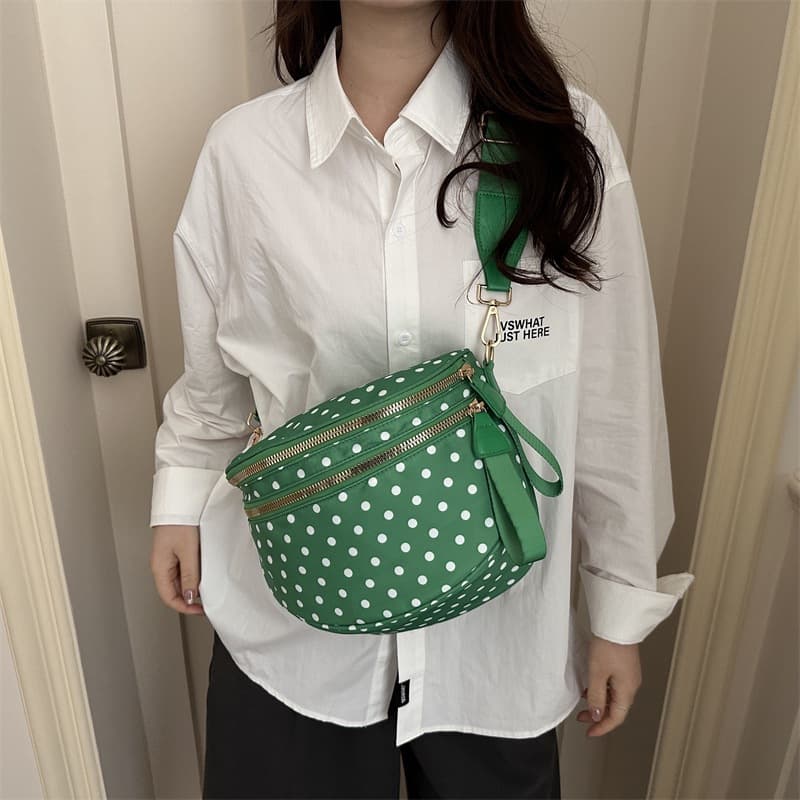Cross-Border Wholesale High-Quality Polka Dot Nylon Women's Crossbody Bag with Multiple Pockets and Large Capacity, Casual Chest Crossbody Bag