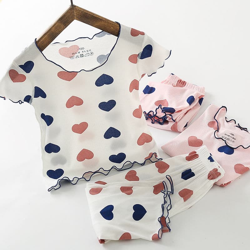 Ice Silk Thin Fabric Sleepwear Summer Home Clothes Air Conditioner Suit for Girls Cute Cartoon Print Moisture Wicking