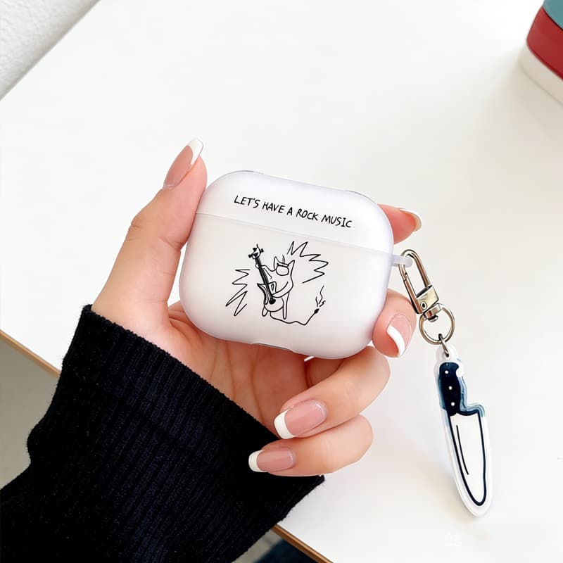 Cross-border Frosted White Shell Knife Guitar AirPods 1/2/3/4 Gen Apple Earphone Case Pro/Pro2 Bluetooth Earbuds