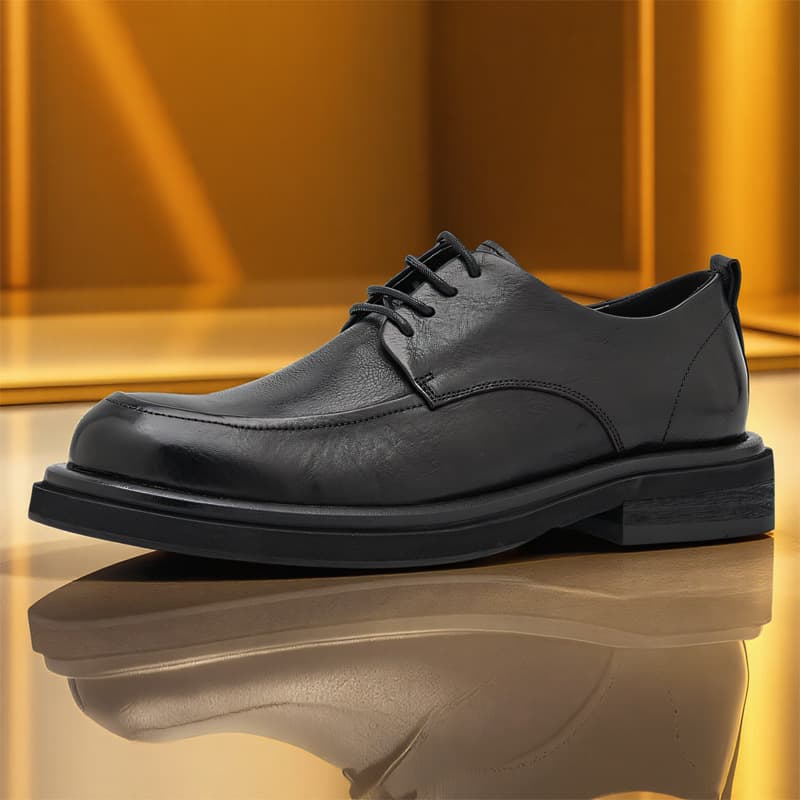 2025 Spring/Autumn British Business Leather Shoes for Men, Lace-up Thick Sole Formal Dress Shoes, Black Work Shoes