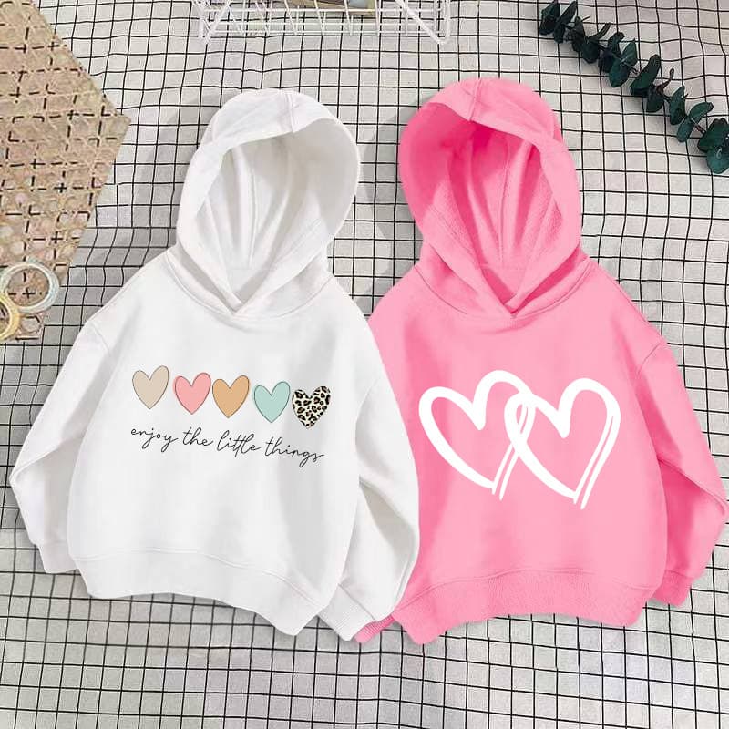Fashionable Girls' Hoodie with Heart Print, Thin Pullover for Spring and Autumn, 2026 Cross-Border Children's Clothing Trend