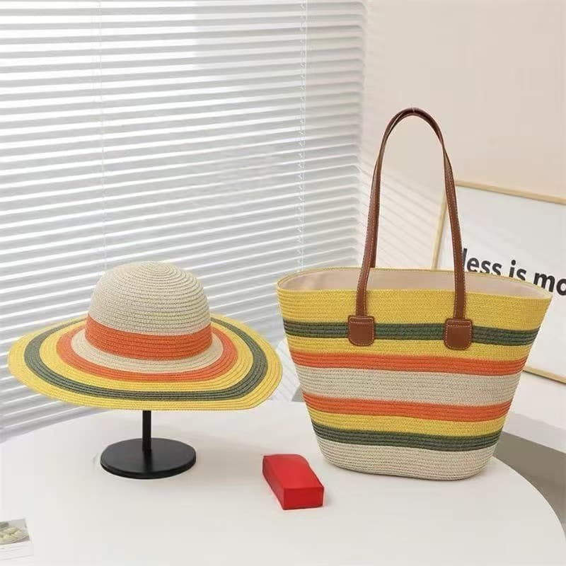 Braided straw design, hand-made raffia woven bag, large-capacity single-shoulder high-end crossbody bag, high-end texture tote