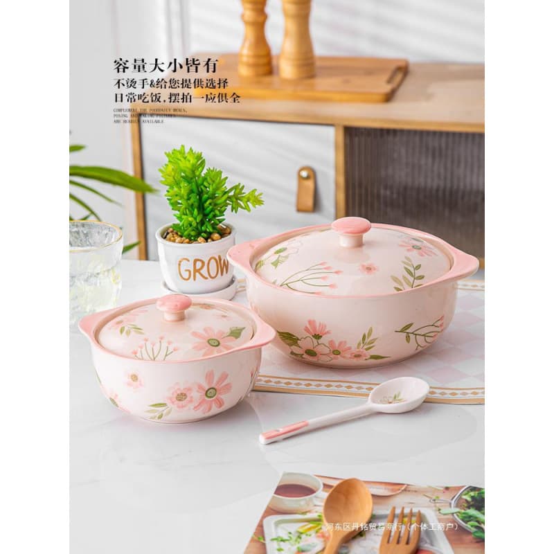 Double Ear Soup Bowl, Large Household Tableware, Light Luxury Rice Noodle Bowl, Premium Instant Noodle Bowl with Lid, Ceramic Large Size
