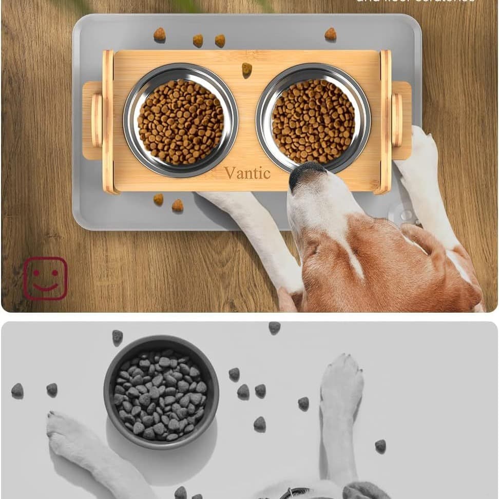 Bamboo Pet Cat Dog Bowl Stand Detachable Adjustable Food Bowl Stand Pet Feeder Cross-border Moso Bamboo Pet Double Bowl