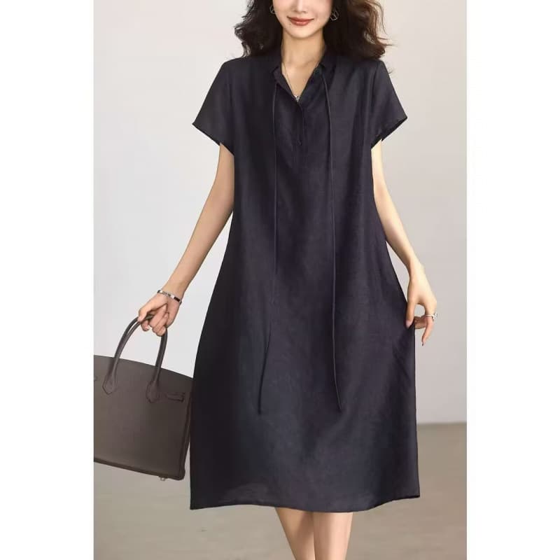 Solid Color Casual Plus-Size Dress, New Summer Style, Elegant Long Dress, European Style Plus-Size Women's Clothing