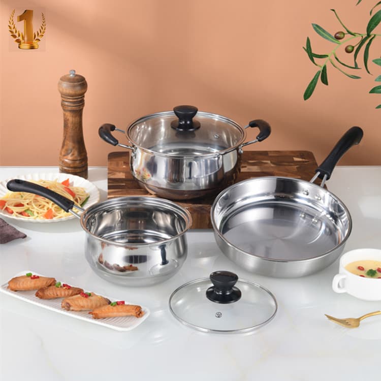 Stainless Steel Cookware Set 3-Piece Milk Pan, Soup Pot, Frying Pan Kitchen Gift Set Healthy Gift Box