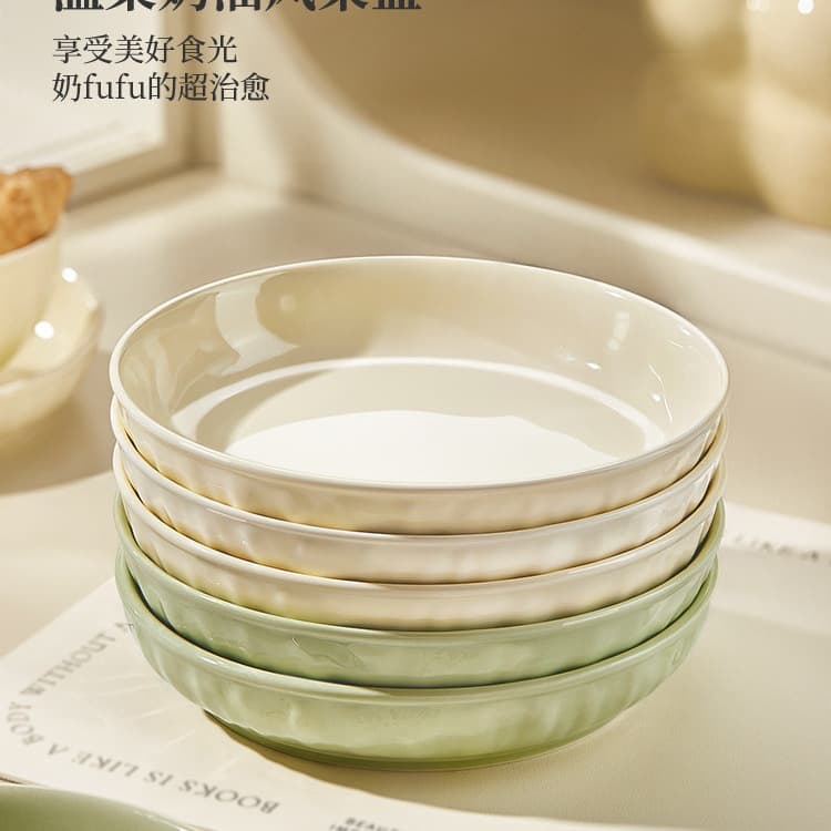 Cream plate household dish plate 2025 new underglaze color deep plate dish plate sense ceramic dish meal y*