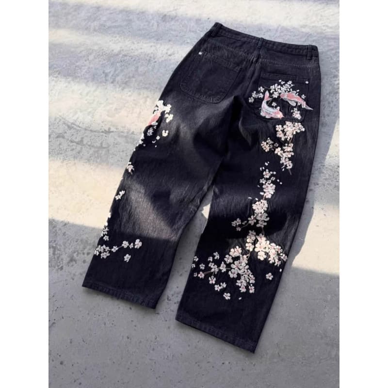 Amazon US-EU Cross-Border Hot Street American Retro Hip-Hop Wide Letter 3D Print Men's and Women's Faux Denim Jeans