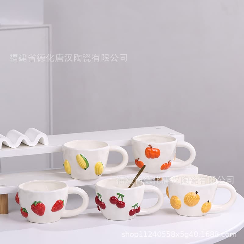Strawberry Ceramic Cup Girl Afternoon Tea Cup High Appearance Fruit Cup Coffee Cup Ceramic Cup Cross-Border