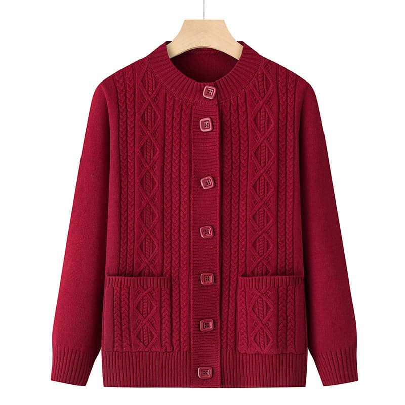 Mom's Fashionable Autumn Loose Knitted Cardigan for Middle-aged and Elderly Sleeve Jackets Tops Red Sweaters for the Elderly