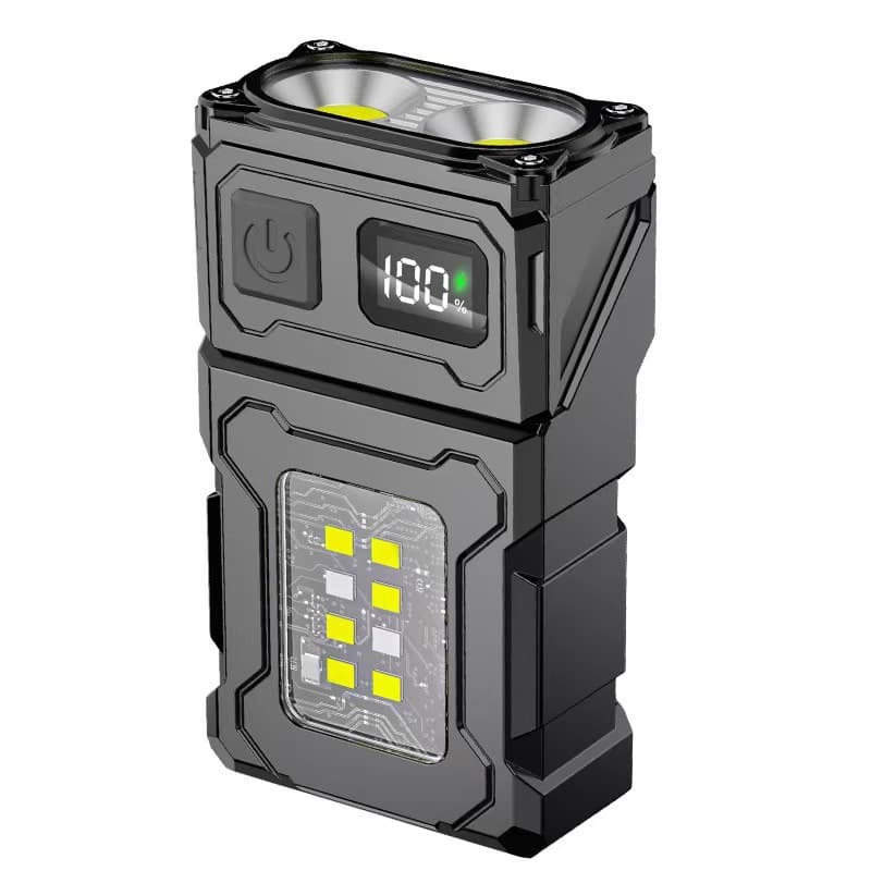 Cross-border Magnetic Flashlight USB Rechargeable Digital Display Keychain Light Multi-angle Rotatable Dual Light Source Mini Flashlight