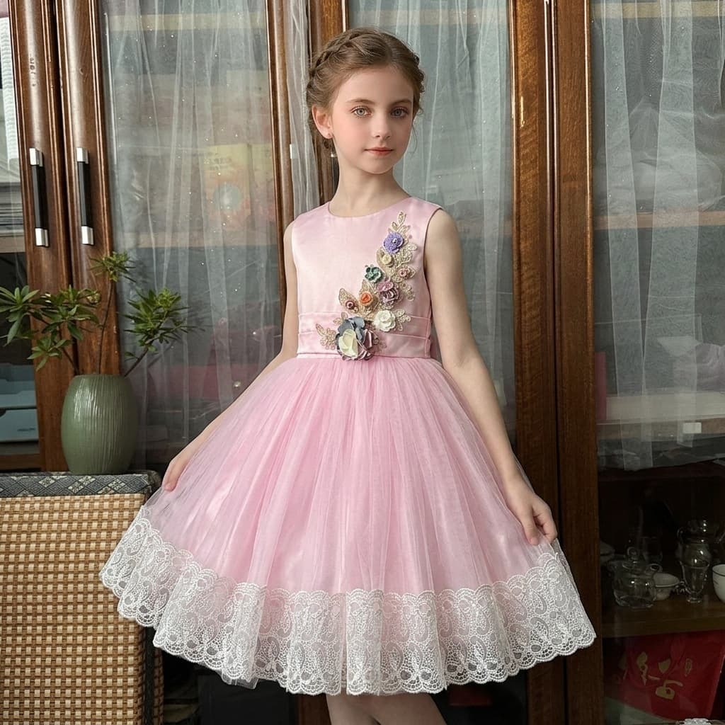 2026 new girls dress birthday first year dress embroidered lace girls dress big butterfly princess dress
