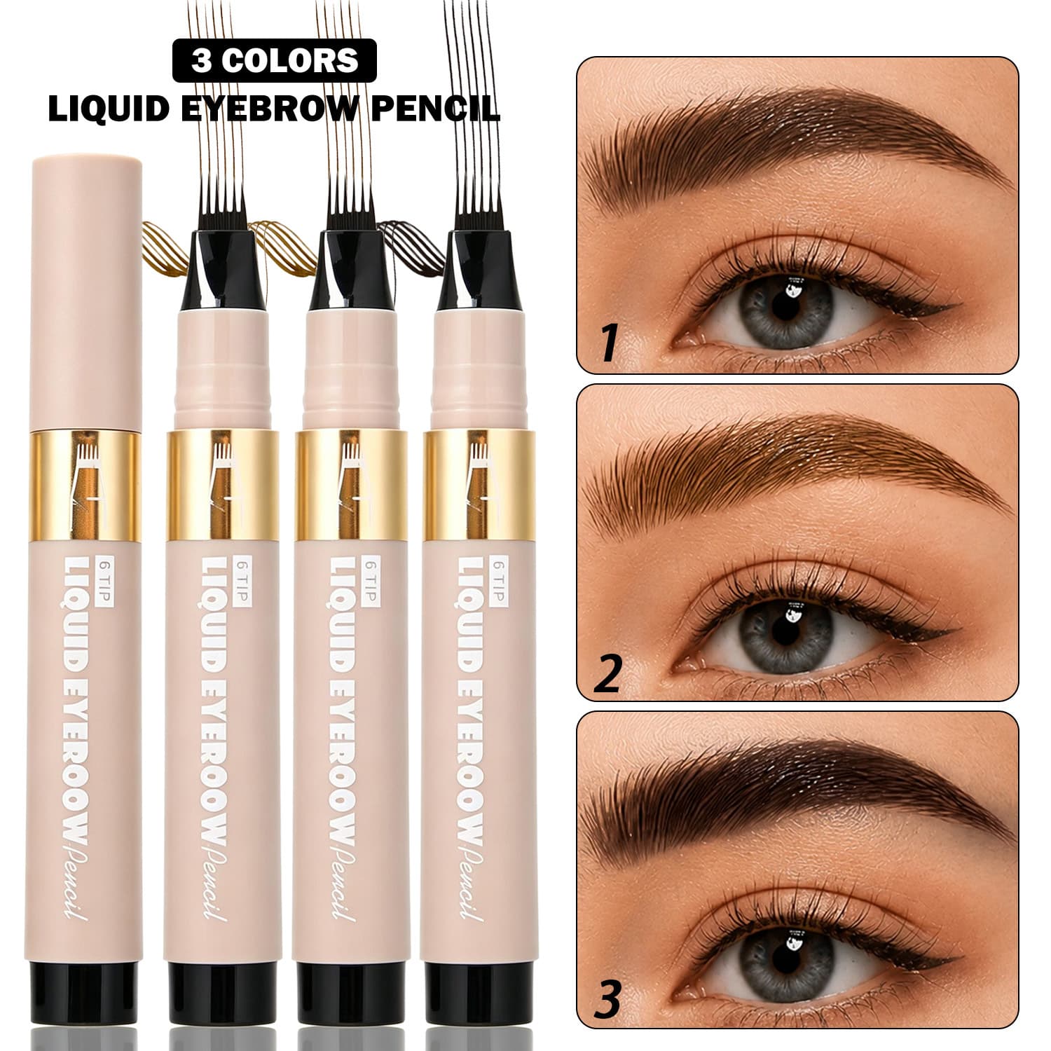 Cross-border RQVQ Six-Prong Shaping Eyebrow Pencil Hair-Like Strands Wild Eyebrow Root-by-Root Defined Waterproof Sweat-Proof Long-Lasting Multi-Prong Eyebrow Pencil