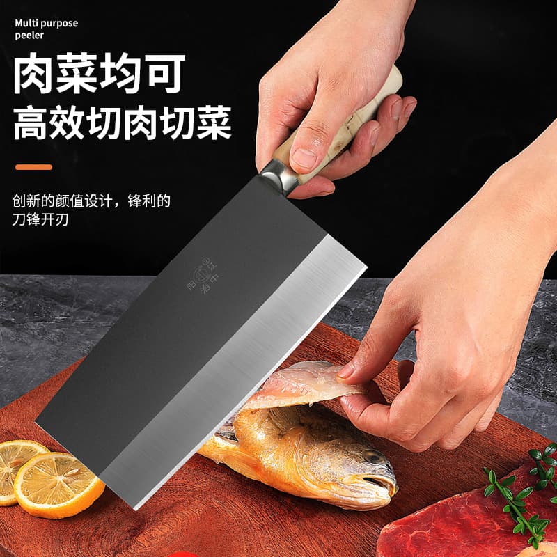 Zhizhong Carbon Steel Kitchen Knife Household Traditional Sharp Vegetable and Meat Cleaver Fish Fillet Knife Julienne Slicer Small Iron Knife Sang Dao