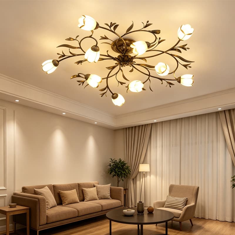 American Ceiling Light Modern Simple European Retro Living Room Bedroom Lamp Creative Flower Rustic French Lighting