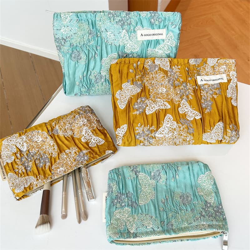 ins small fresh cosmetic bag large capacity portable liner bag skin care product storage bag jacquard cloth ID wash bag