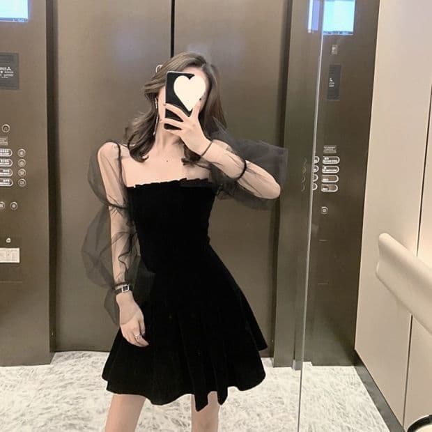 Black Long-Sleeve Dress Women Fall 2025 New Nightclub Sexy Fairy Waist-Slimming One-Shoulder Fairy Dress