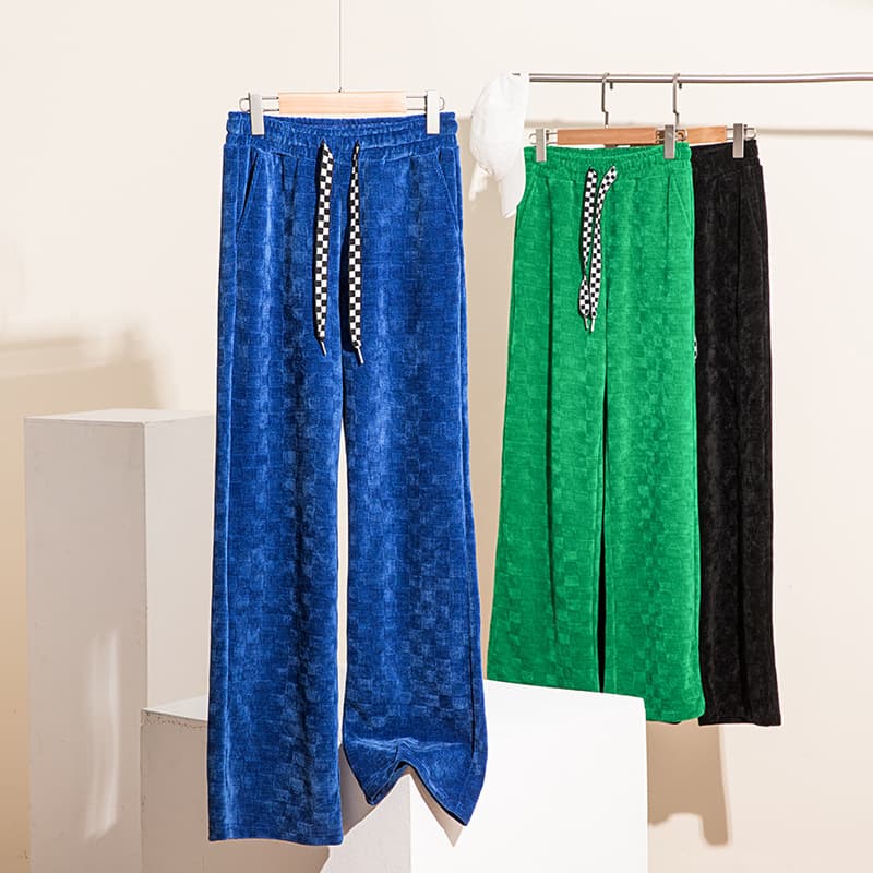 Internet celebrity new product Fat MM plus size chenille women's casual straight pants trousers Korean version slimming wide leg pants K6138
