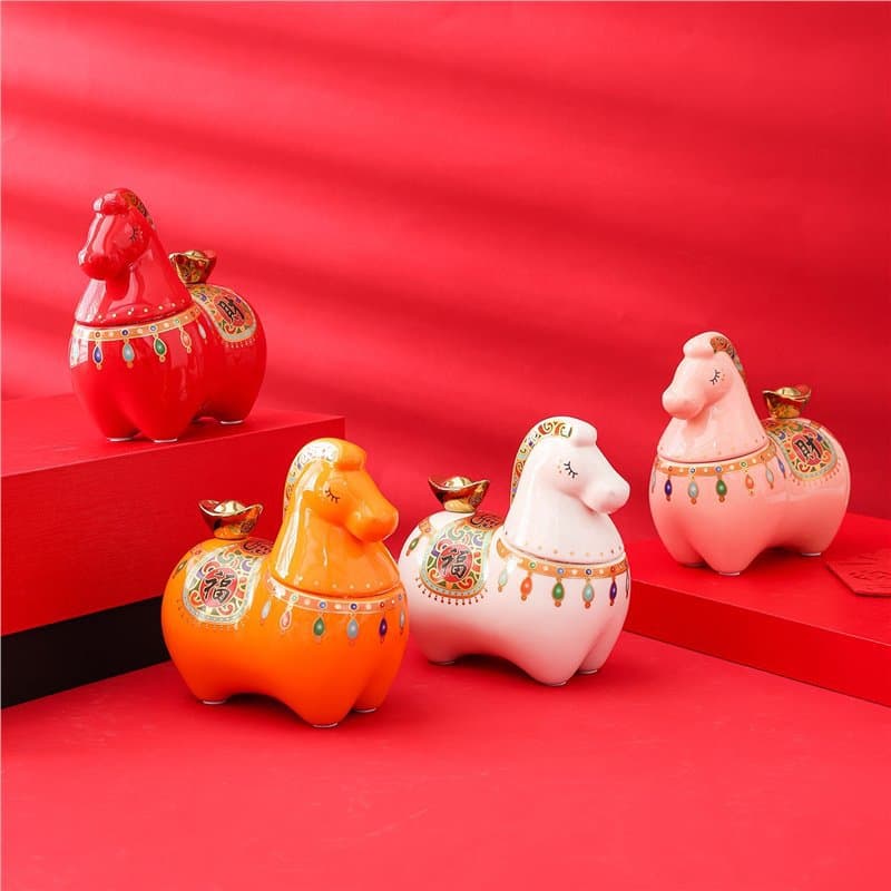 Year of the Horse Creative New Year Gift Set - Money-Making Tea Canister, Sugar Canister, Coffee & Cocoa Airtight Canister for Annual Party & Year-End Gifts