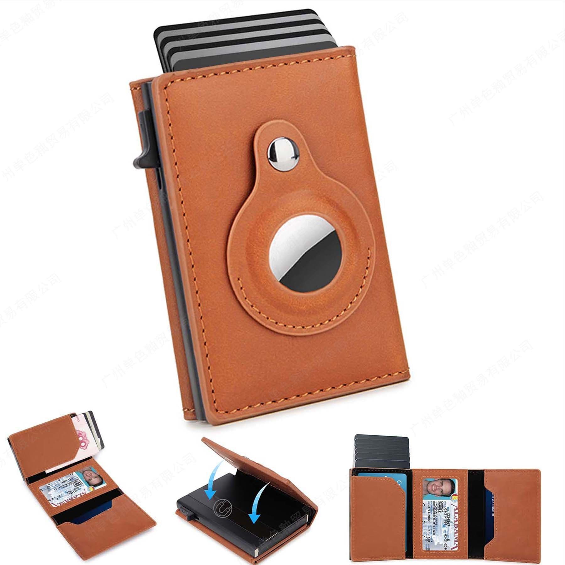 Cross-border men's wallet airtag automatic pop-up metal card holder card box Apple tracker wallet wallet