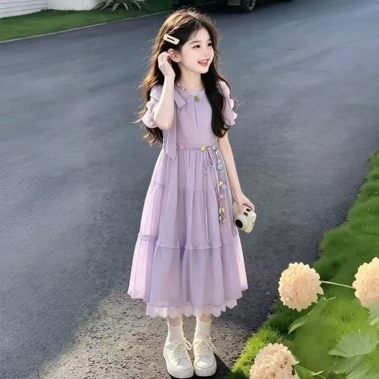 Girls' Beautiful Dress Summer 2026 New Kids Unique Pretty Luxury High-End Off-Shoulder Princess Dress