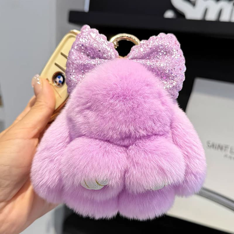 Plush Original Bow Playing Dead Rabbit Cute Little Bunny Plush Toy Car Keychain Pendant Mini Bag Charm