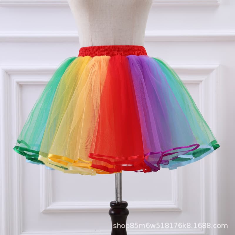 Wholesale Rainbow Half Puffy Skirt Mesh Lolita Stage Performance Ballet Candy Color Short Skirt Boneless Petticoat