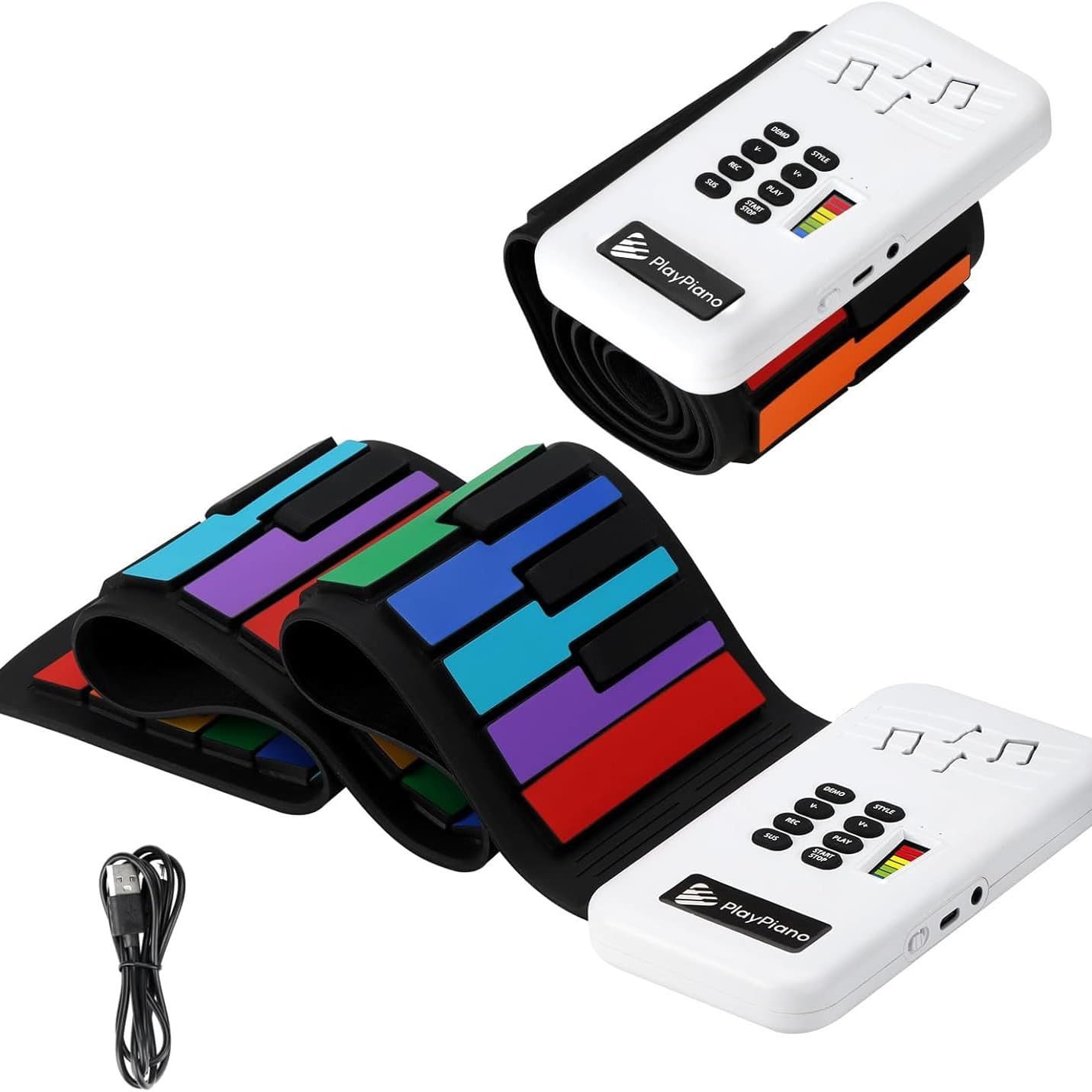 Rainbow Version 49-Key Rollable Silicone Piano Children's Entry-Level Keyboard Fun Musical Instrument Portable for Kids