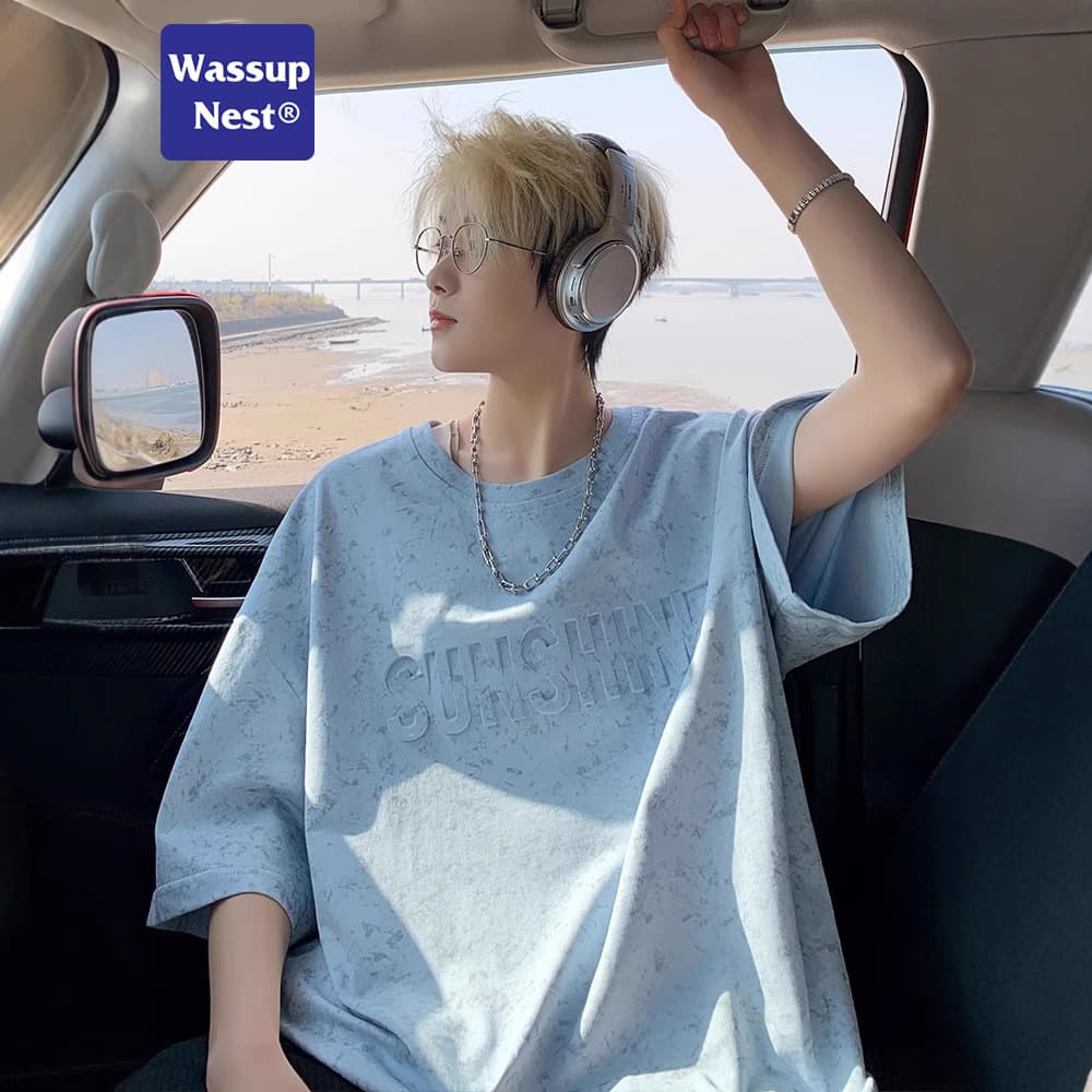 WASSUP2025 New Men's Short-Sleeved T-Shirt Summer Loose Handsome Trendy Teenager Half-Sleeved Round Neck Printed Top