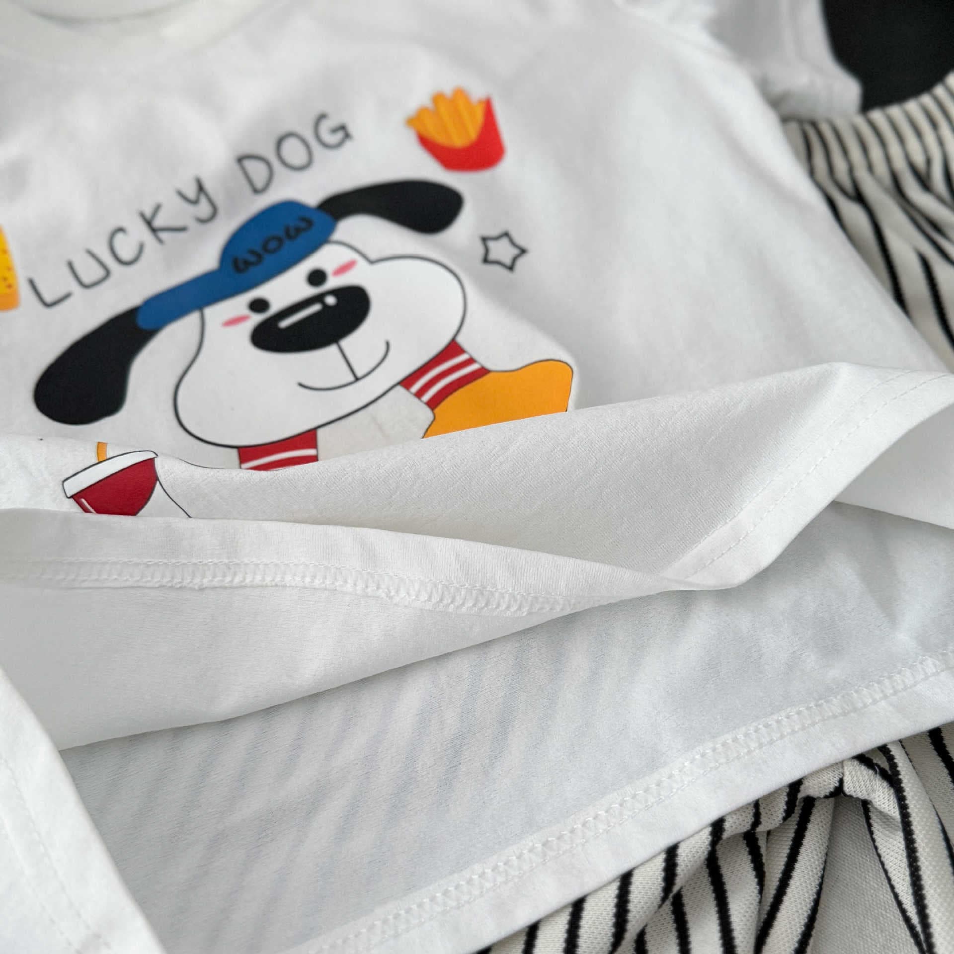 【Class A Doll Set】Kids Korean-Style Summer Boys Cartoon Short Sleeve and Shorts Two-Piece Set