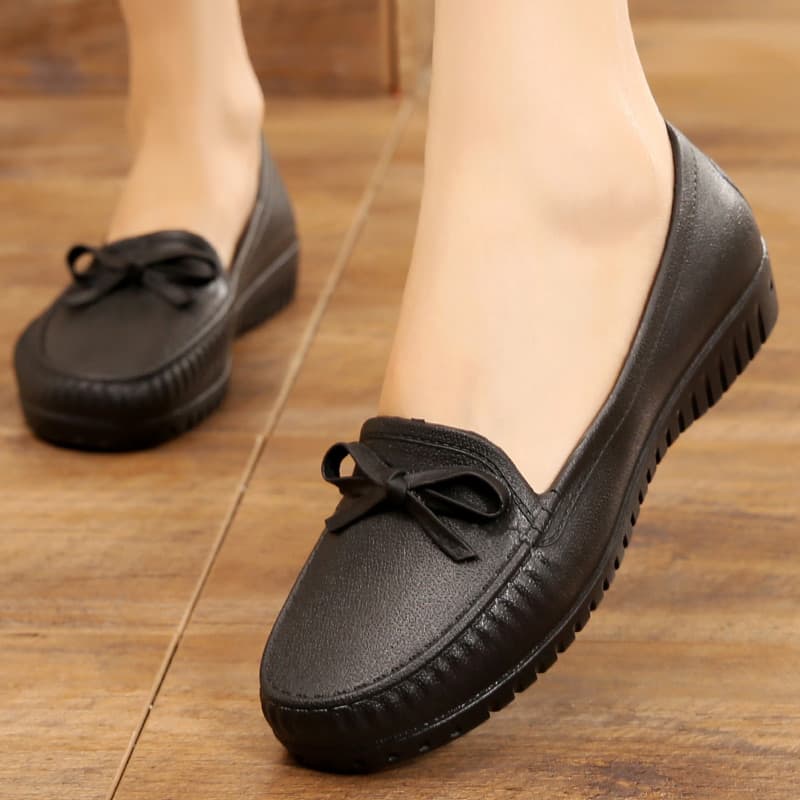 Women's Rain Boots, Kitchen Work Shoes, Low-Cut Waterproof Non-Slip Rubber Shoes, Flat Ballet Flats, Nurse Shoes for All Seasons