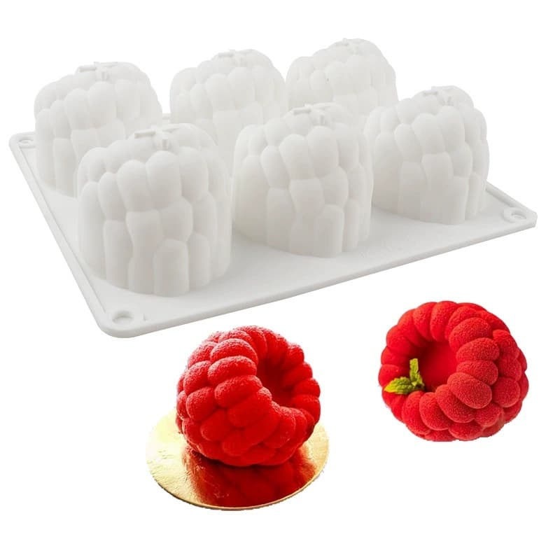 6-Cavity Large Raspberry Mousse Cake Mold, Raspberry Fruit French Dessert Baking Silicone Fondant Mold
