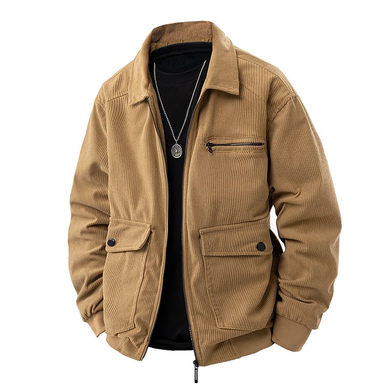 Corduroy Men's Jacket Spring Hot Style Turn-down Collar Outerwear Middle-aged Single Coat Export