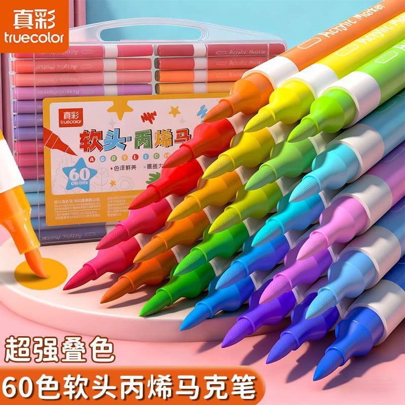 [True Color] Acrylic Marker New Color Rod Brush Pen Children's Painting Soft Head Art Overlapping Color Marker