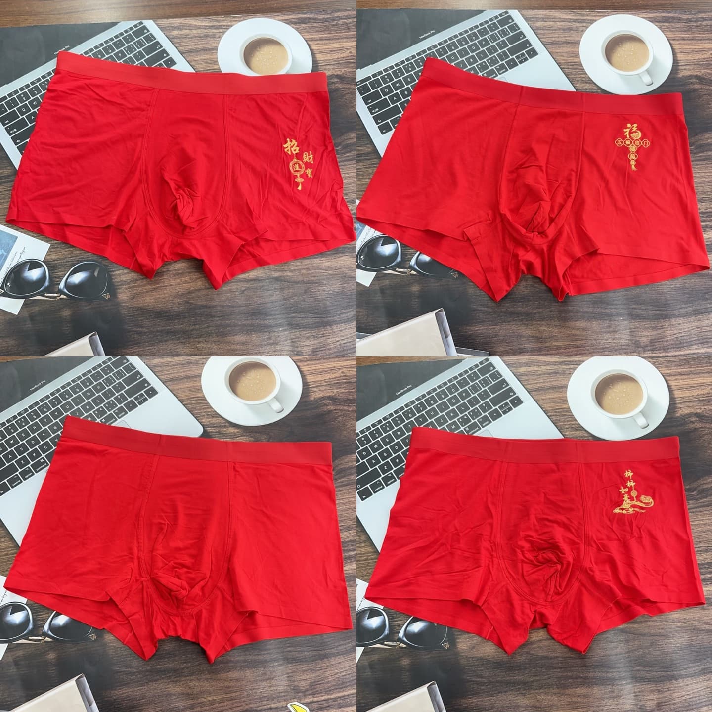 Prosperity Seamless Bright Red Men's Pants 50s Modal Hot Stamping Print Silk Antibacterial Crotch Zodiac Year Men's Boxer Briefs