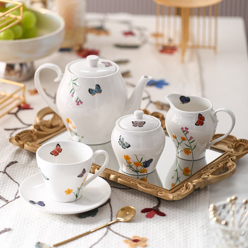 Ceramic Coffee Cup and Saucer, Light Luxury Afternoon Tea Set, High-Value Household Coffee Cup, Water Cup, Kettle Set