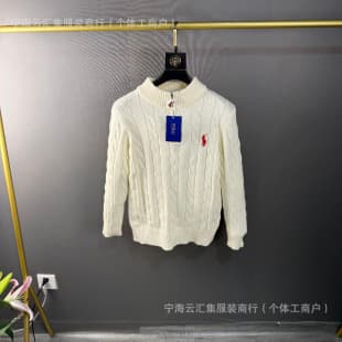 Cross-border RL red horse label half-open collar embroidered zipper cable knit sweater, Ralph Lauren sweater men's ready stock drop shipping