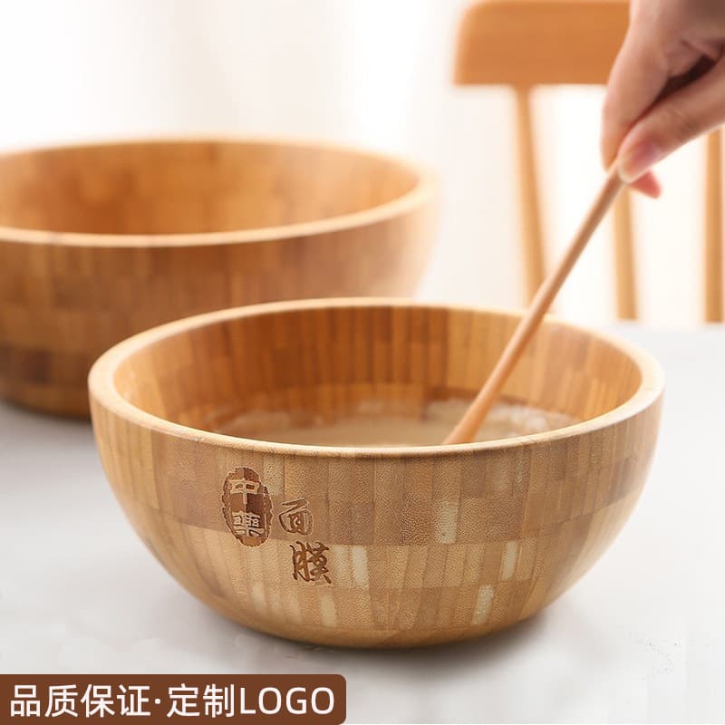 Large Size Bamboo Wooden Bowl Japanese Style for Salad Stirring Facial Mask Medicine Mixing Customizable Carving Home Use