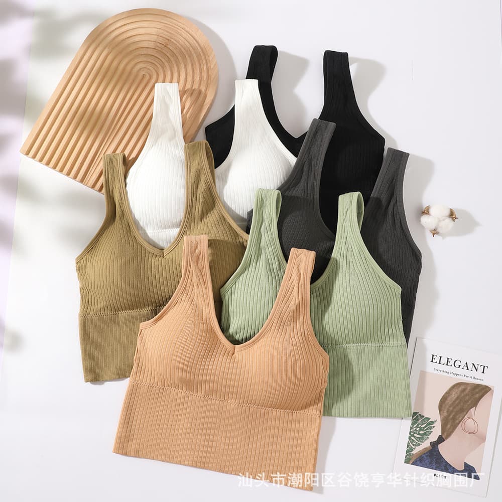 High-Quality Four-Season Style 881 Backless Seamless Ribbed V-Neck Bandeau Yoga Sports Tank Top for Girls