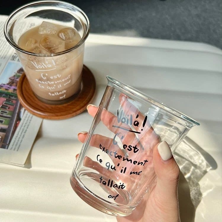Glass Coffee Cup Iced Americano Cup Household Water Cup High Appearance English Letter Latte Milk Cup Beverage Wine Glass