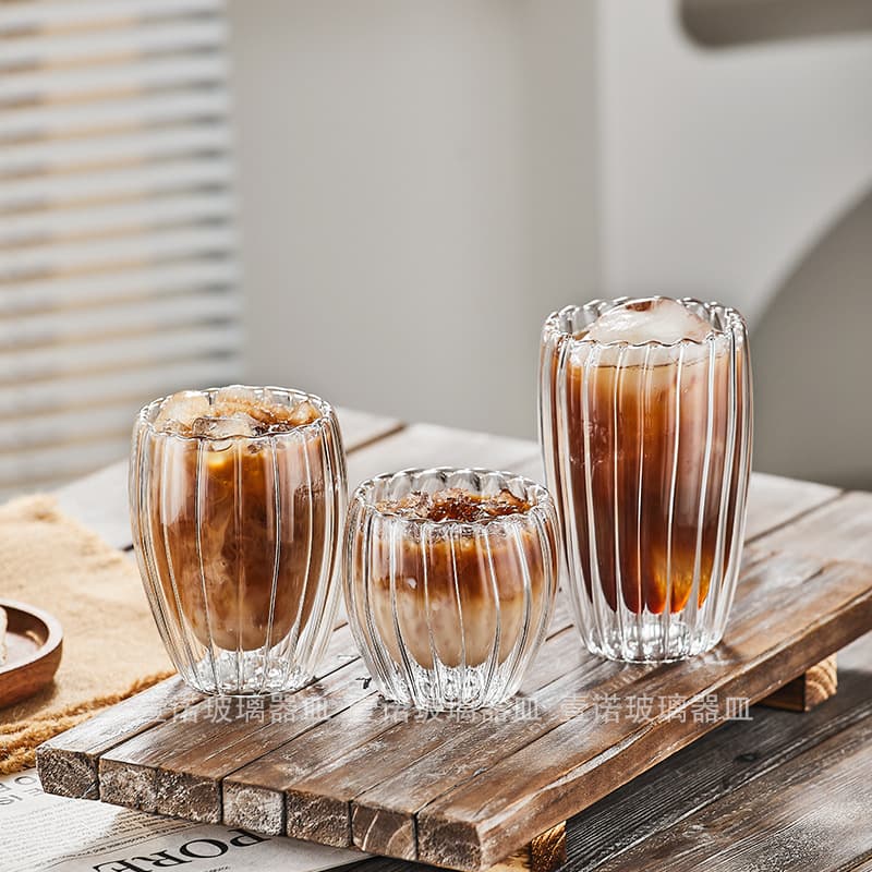 Ins Style Glass Cup Double-Layer Heat-Resistant Glass Cup Internet-Famous Cafe Cold Drink Cup High-Appearance Drink Cup Coffee Cup