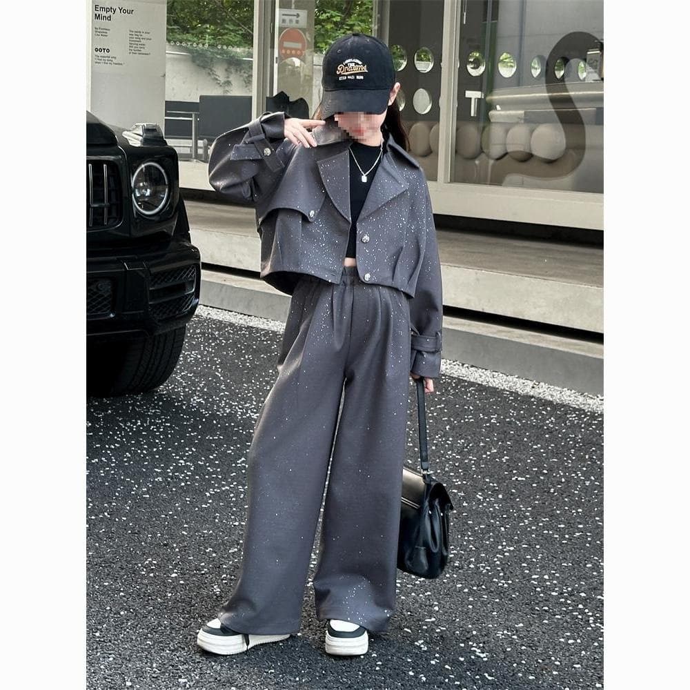 Girls' Casual Suit, Spring/Autumn New Style, Medium/Large Kids Fashionable Trendy Internet Celebrity Street Style Modified Suit Two-Piece Set