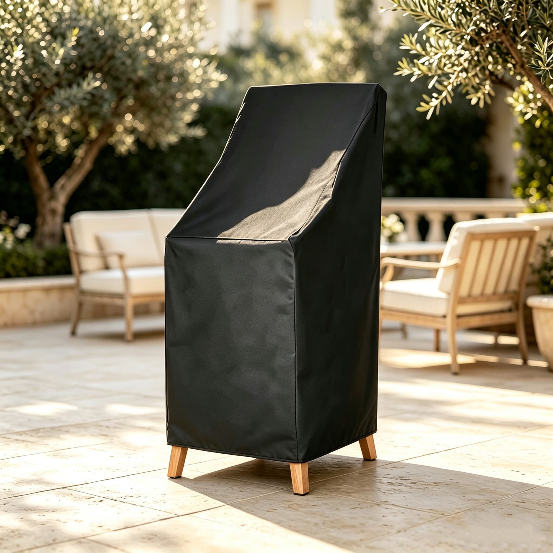 Outdoor high back chair cover 210D Oxford cloth waterproof and dustproof cover Black patio furniture protective cover