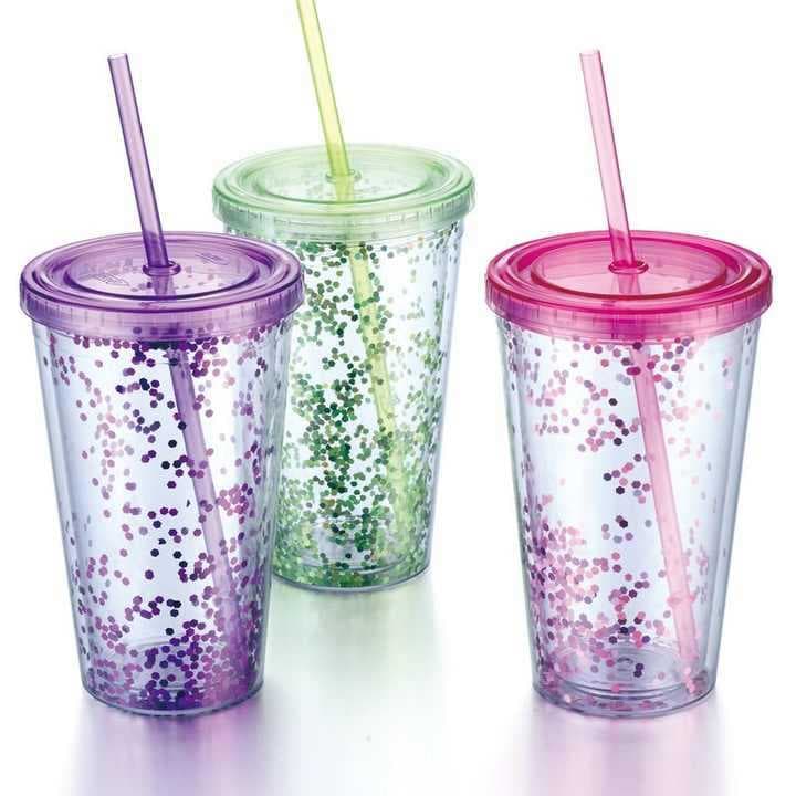 Customizable factory-direct 16OZ double-wall straw cup, PS transparent plastic cold drink cup, 450ml plastic cup